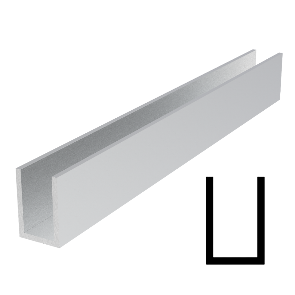 Wet/Dry Glaze 1" X 1-1/2" Deep U-Channel - 118" Stock Length - Satin Anodized