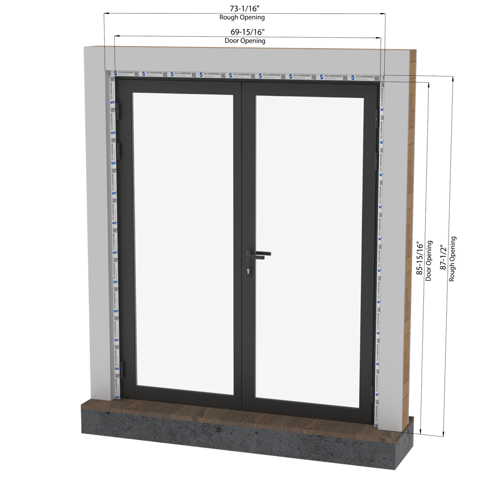 KOMPAS Double Swing Door - Out - Black Matte, 69-15/16" W x 85-15/16" H