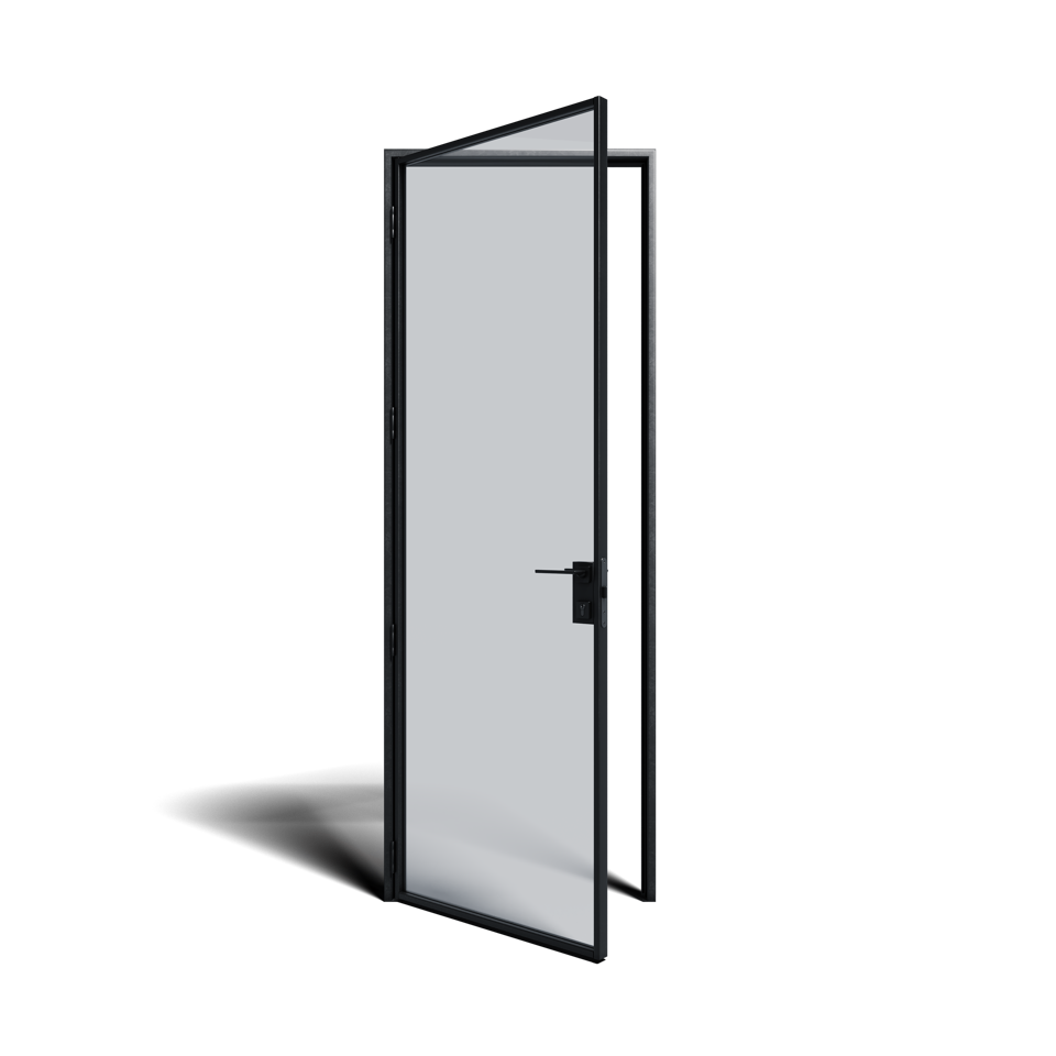 KOMPAS Single Swing Door ULTRA SLIM - LH OUT - Black Matte, 37" x  94 - 1/2"