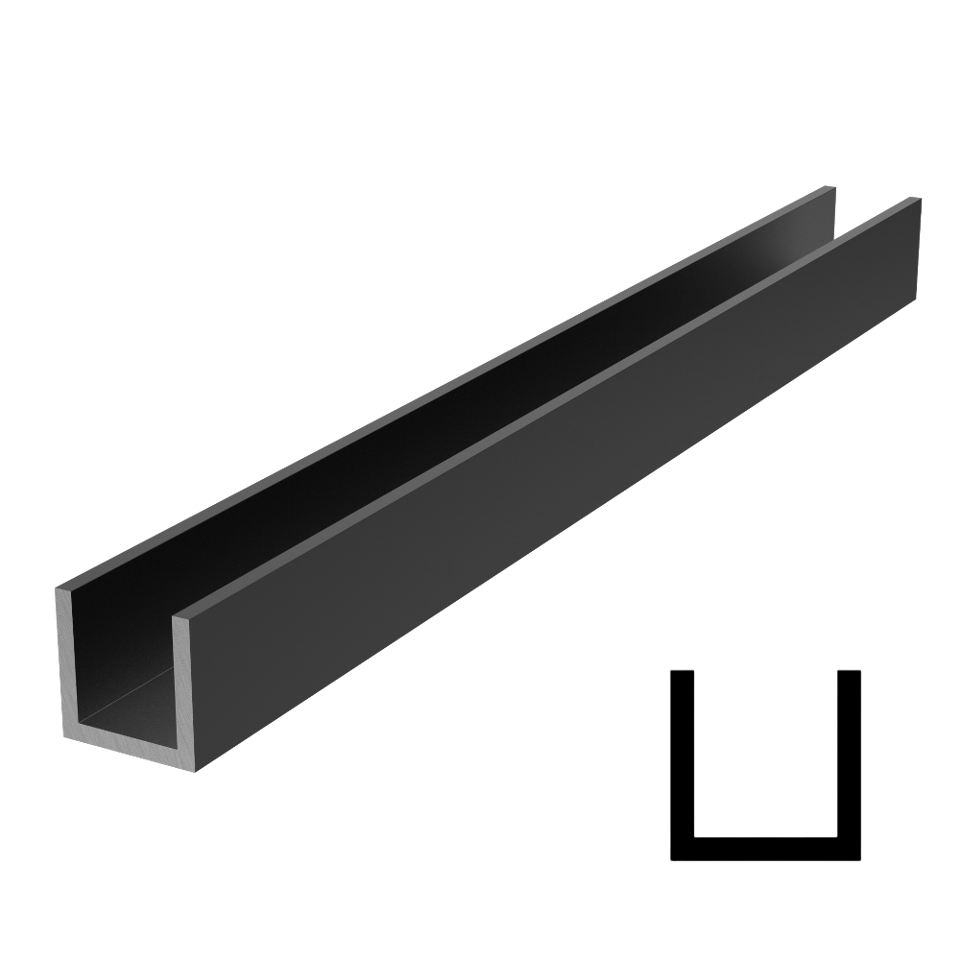 Wet/Dry Glaze 1" X 1" Deep U-Channel - 118" Stock Length - Black Matte