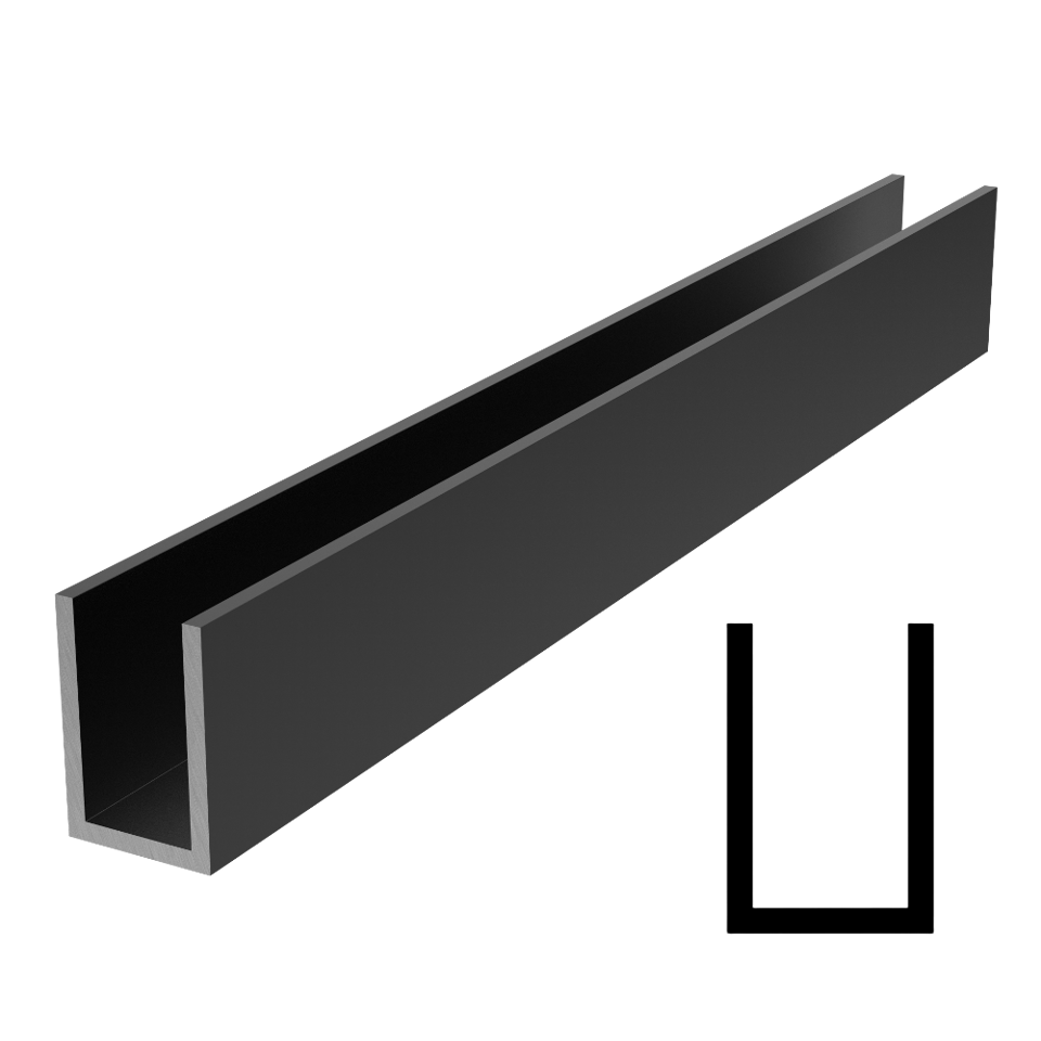 Wet/Dry Glaze 1" X 1-1/2" Deep U-Channel - 118" Stock Length - Black Matte