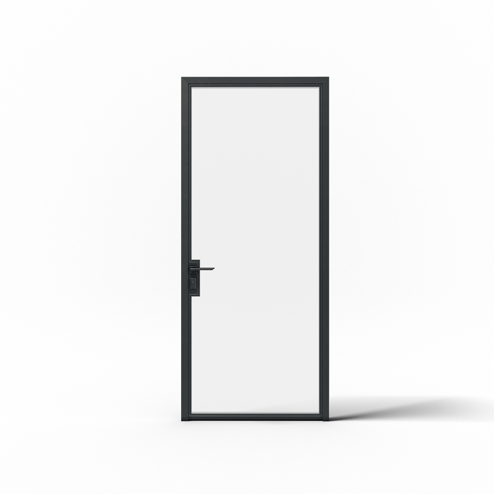 Perimeter Framed Steel Door - Right Hand Out, 3/16" Low Iron - Matte Black