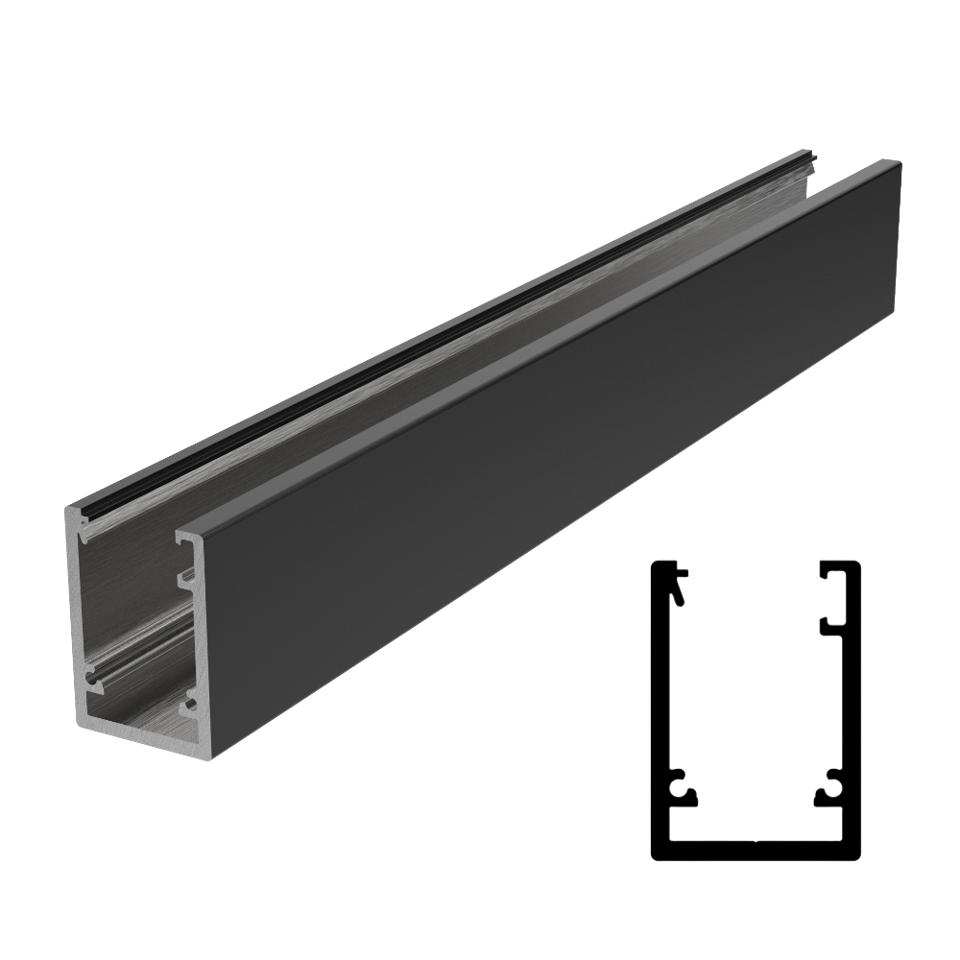 Designer Dry Glaze 1-1/8" x 1-9/16" Deep U-Channel 118" - Black
