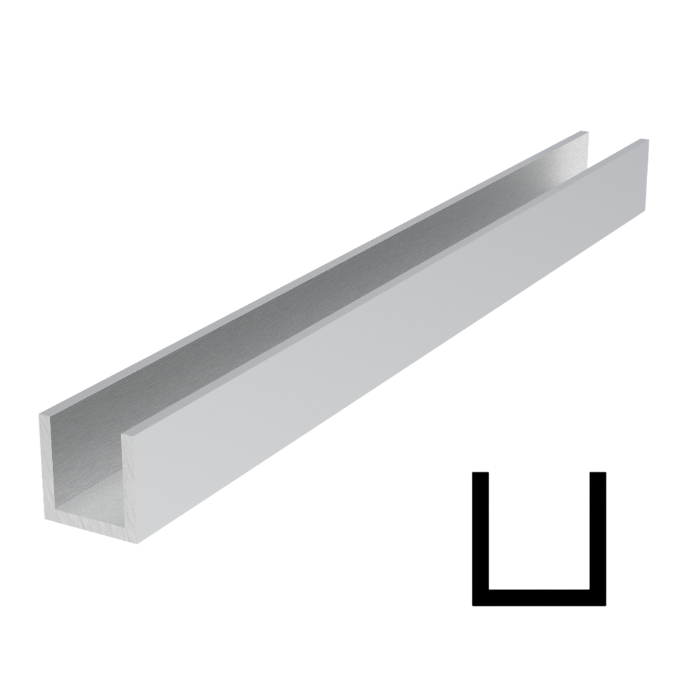 Wet/Dry Glaze 1" X 1" Deep U-Channel - 118" Stock Length - Satin Anodized
