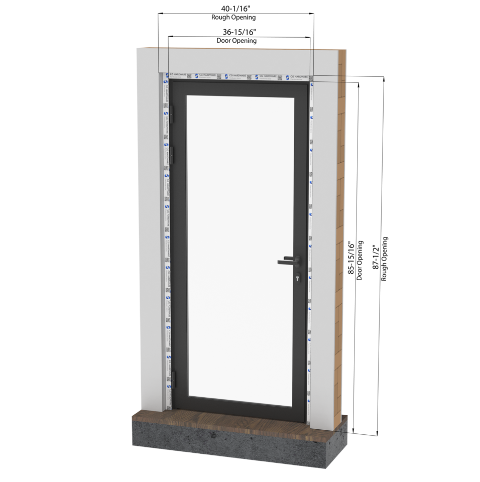 KOMPAS Single Swing Door - LH Out - Black Matte, 37" x 86"
