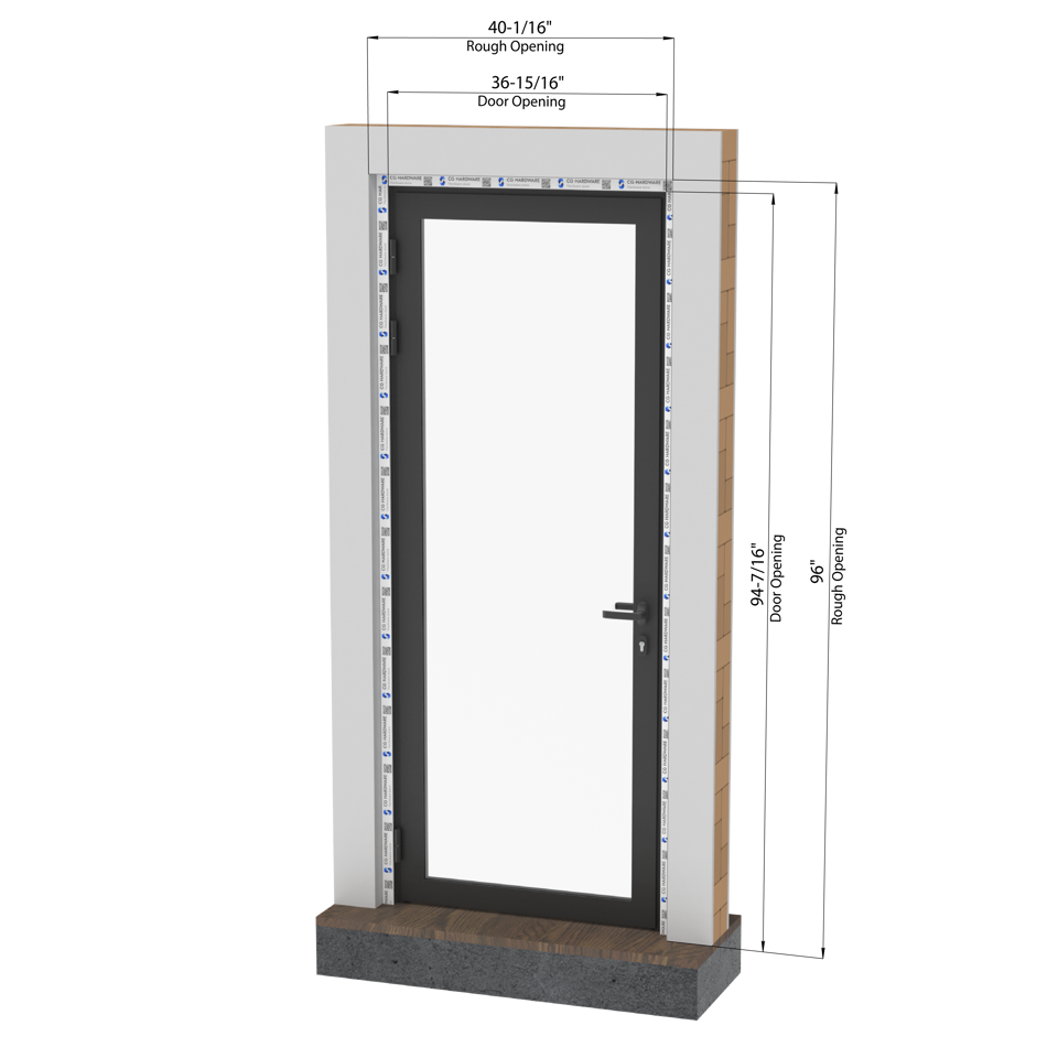 KOMPAS Single Swing Door - LH Out - Black Matte, 37" x 94-1/2"