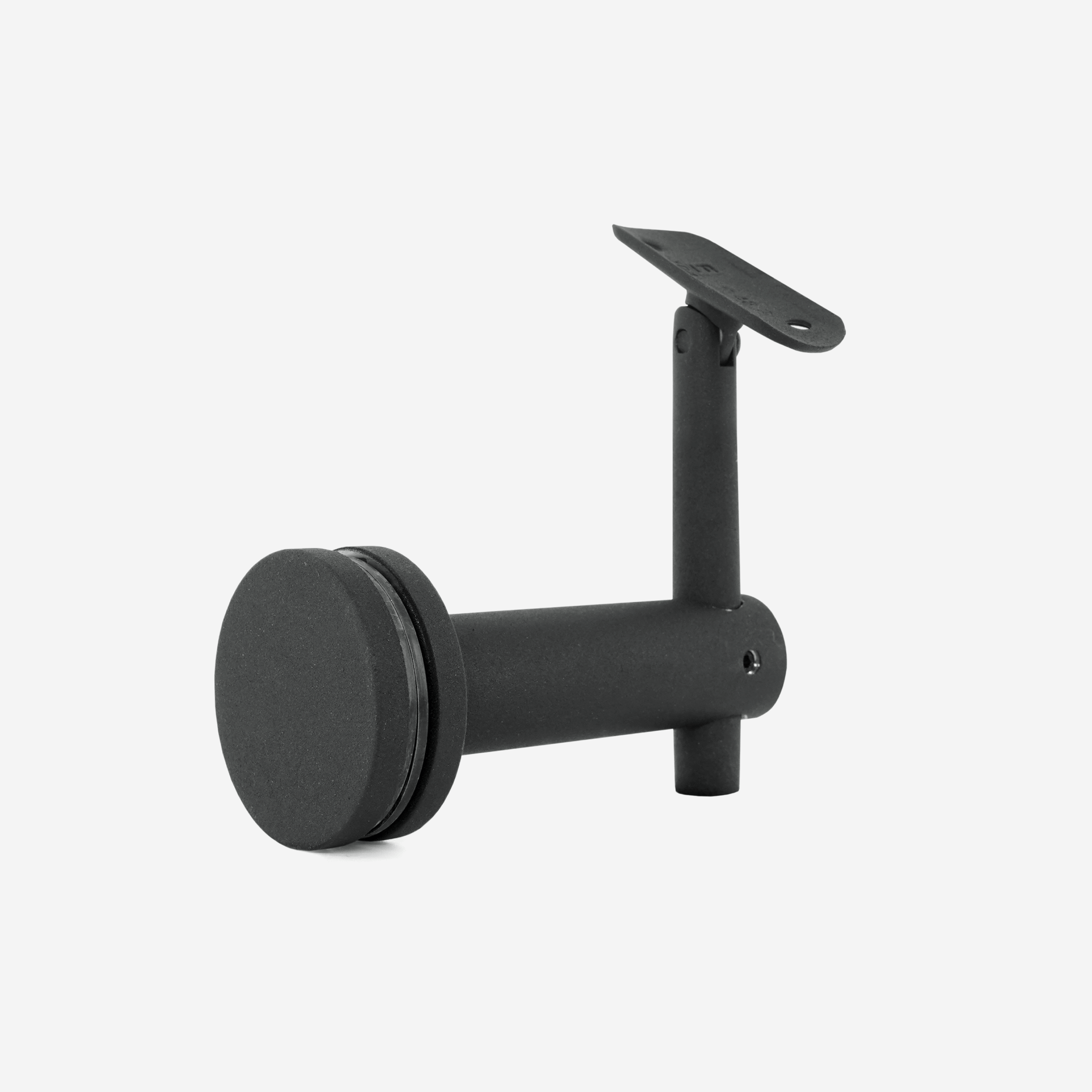 CG Matte Black Glass Mounted Handrail Bracket with Round Handrail Adapter Plate