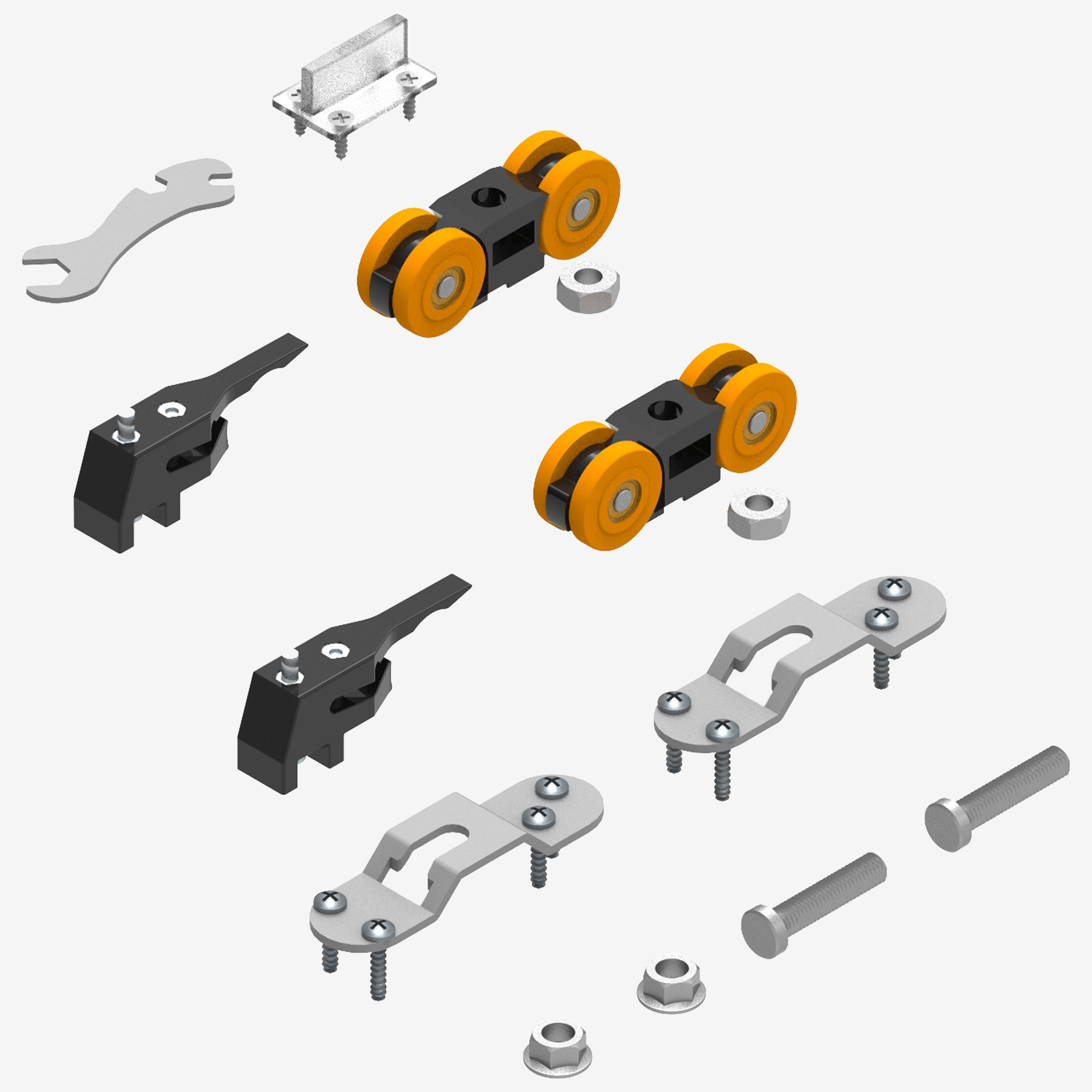 XL Series Surface Mount Sliding Door Rollers System Kit with Retaining Stoppers
