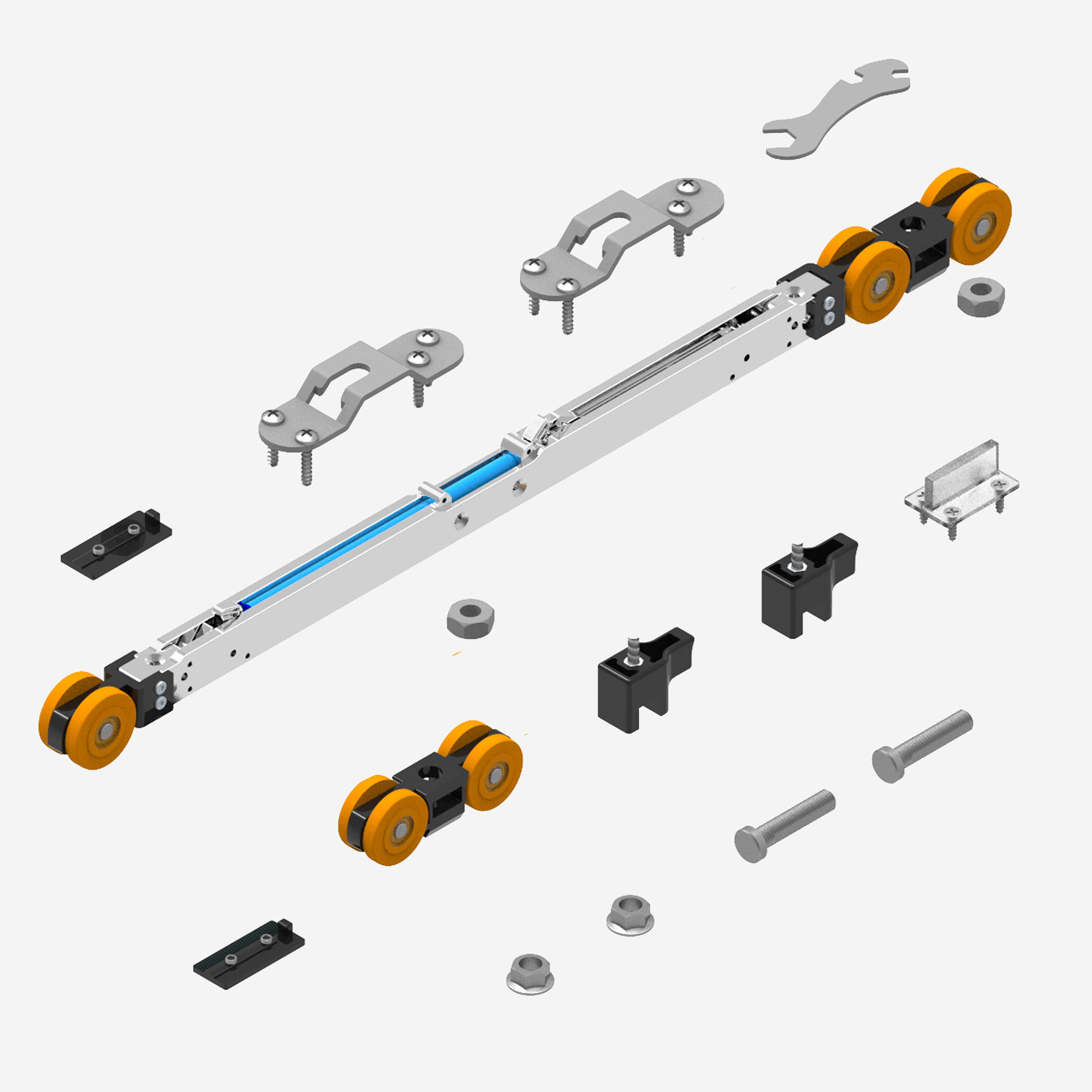 XL Series Surface Mount Sliding Door Rollers System Kit with Double Soft Close Mechanism